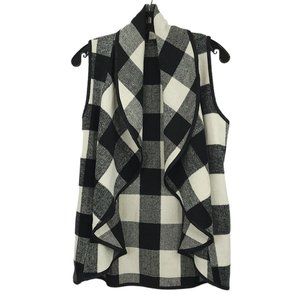 LTX Sportswear Flyaway Open Vest Cardigan Size Small Black White Buffalo Plaid